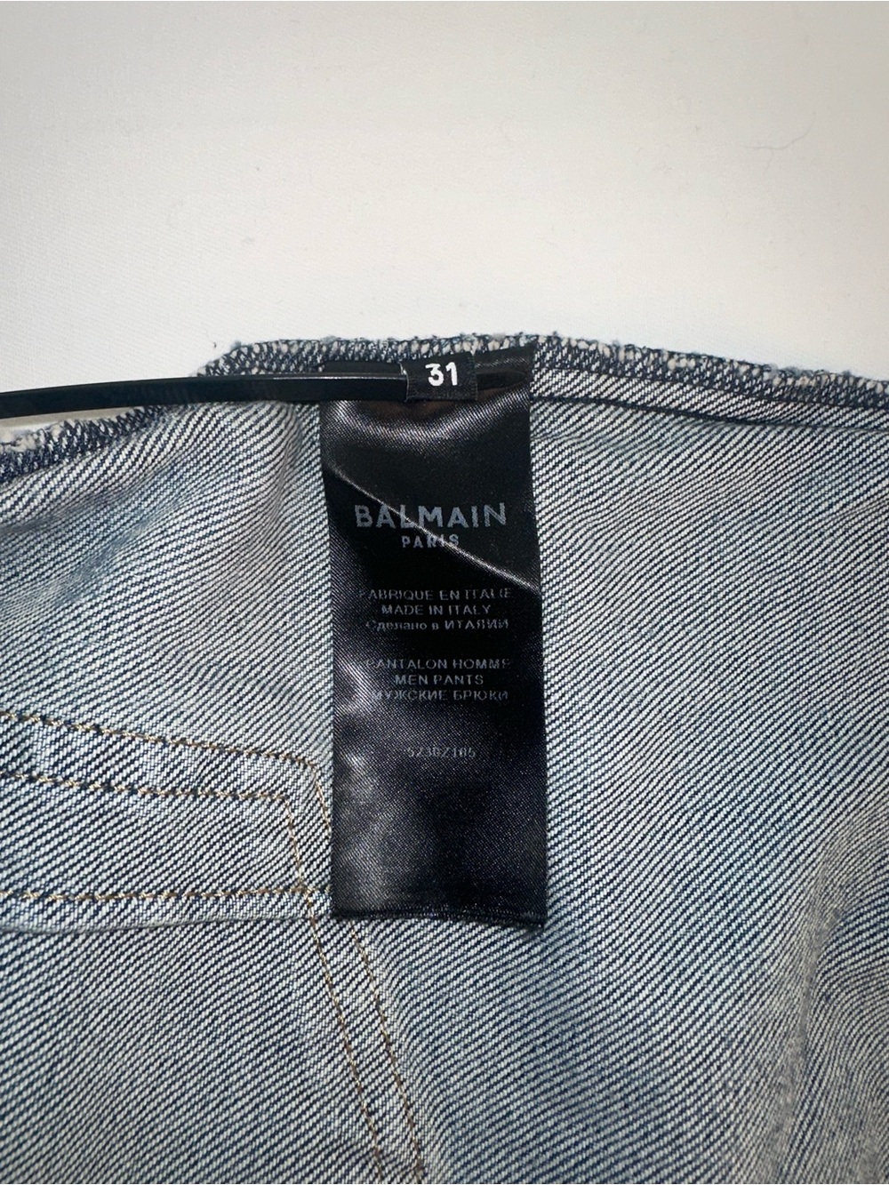 Balmain Men's Slim Jeans in Faded Blue Wash with distressing details (PM100204) - Picture 9 of 11